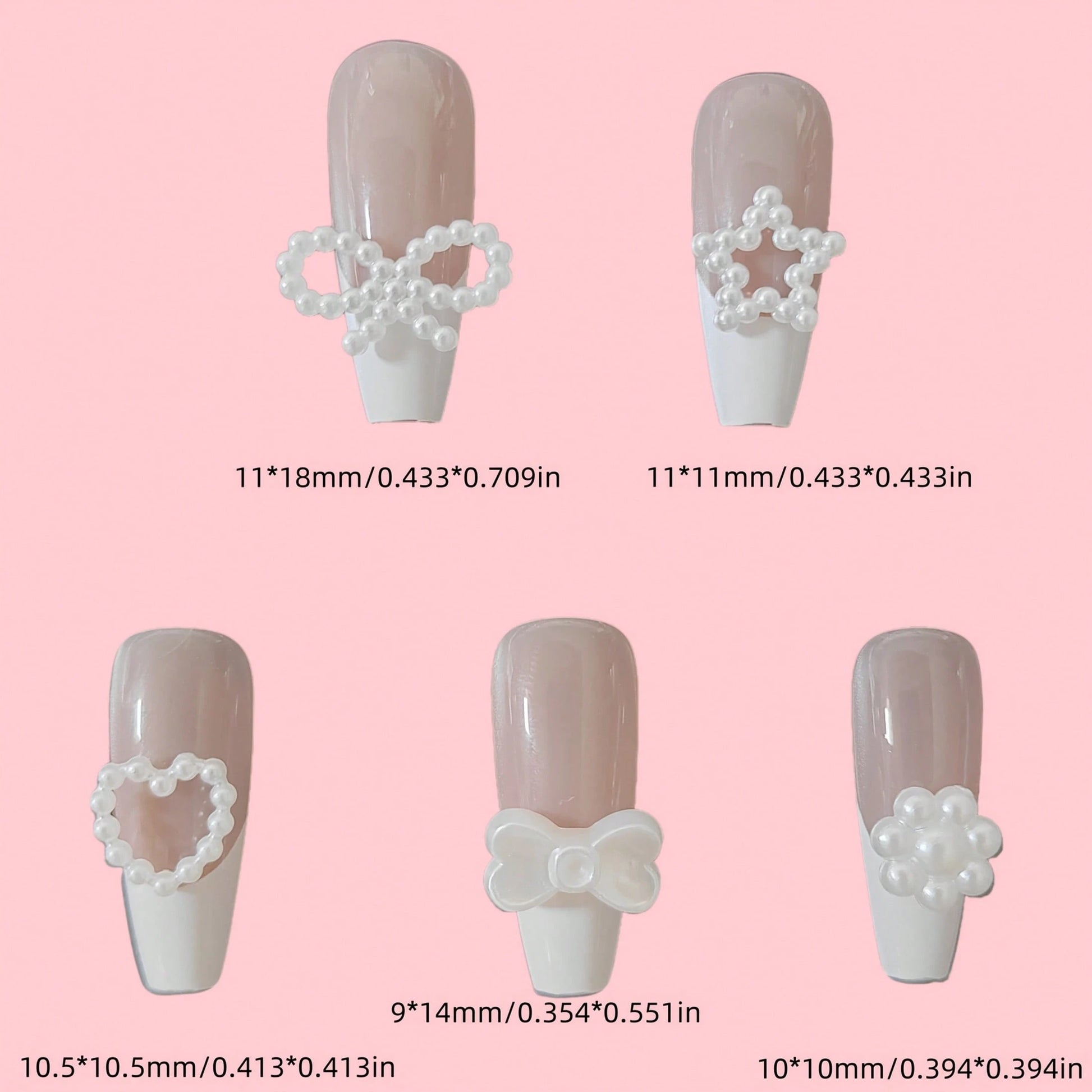 Beauty Salon 500PCS/Box Kawaii 3D White Resin Hollow Pearl Heart Bow Star Princess Ballet Nail Art Supply Set Decoration Charms Kit 10 Model Mix 50PCS Each Diy Ballerina Almond Rounded Oval Flare Fing