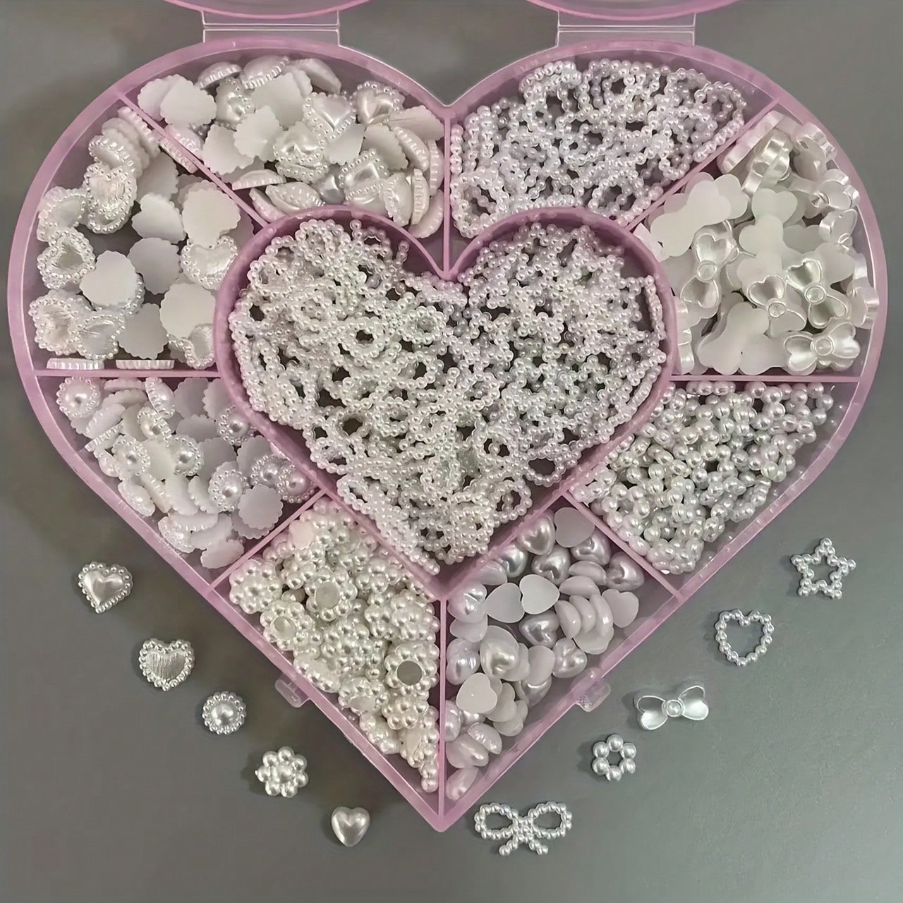Beauty Salon 500PCS/Box Kawaii 3D White Resin Hollow Pearl Heart Bow Star Princess Ballet Nail Art Supply Set Decoration Charms Kit 10 Model Mix 50PCS Each Diy Ballerina Almond Rounded Oval Flare Fing