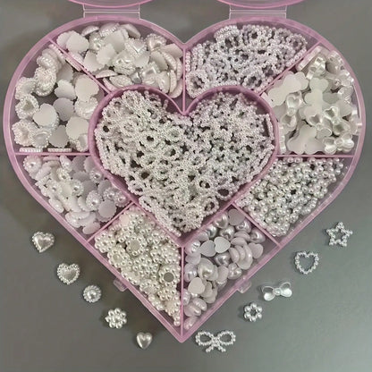 Beauty Salon 500PCS/Box Kawaii 3D White Resin Hollow Pearl Heart Bow Star Princess Ballet Nail Art Supply Set Decoration Charms Kit 10 Model Mix 50PCS Each Diy Ballerina Almond Rounded Oval Flare Fing
