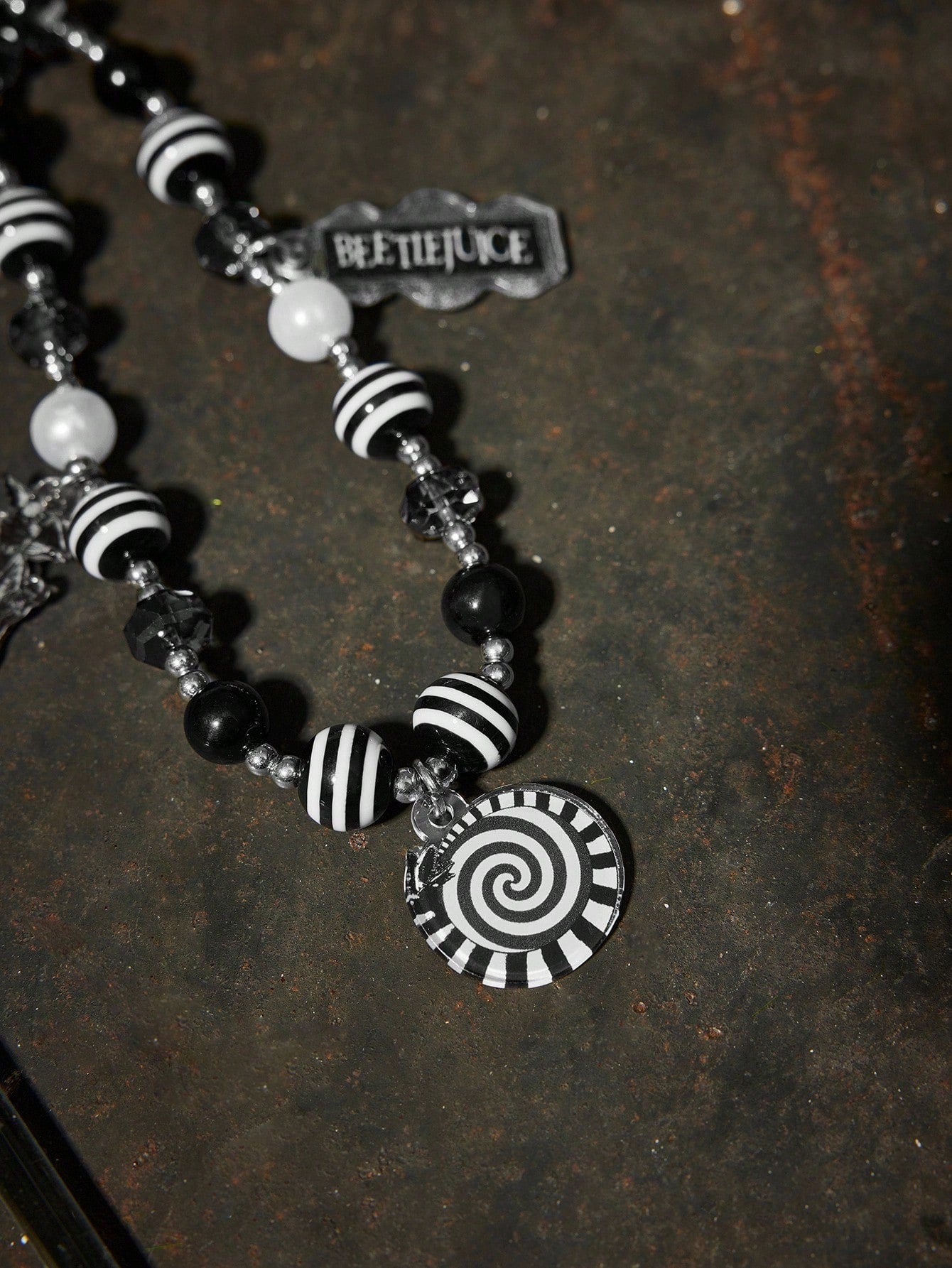 Beetlejuice X Fashionable Handmade Acrylic Black & White Striped Beaded Phone Lanyard, Goth Style For Men & Women, Goth
