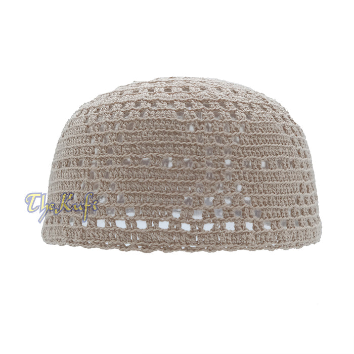 Beige Crocheted - Open-Weave Diamond Design Stretchable Kufi