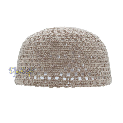 Beige Crocheted - Open-Weave Diamond Design Stretchable Kufi