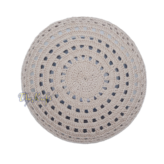 Beige Crocheted - Open-Weave Diamond Design Stretchable Kufi