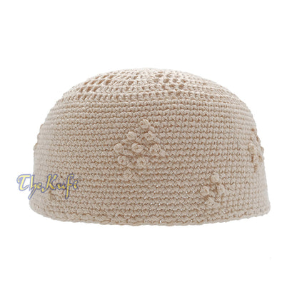 Beige Crocheted Cap - Knot Diamond Design Cotton Blend Yemeni Kufi