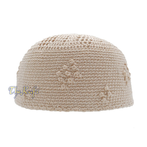Beige Crocheted Cap - Knot Diamond Design Cotton Blend Yemeni Kufi