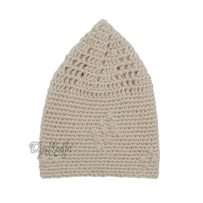 Beige Crocheted Cap - Knot Diamond Design Cotton Blend Yemeni Kufi