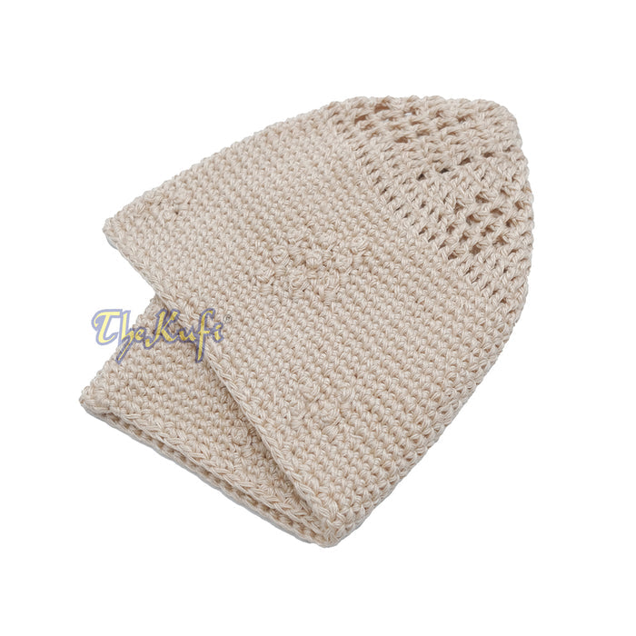 Beige Crocheted Cap - Knot Diamond Design Cotton Blend Yemeni Kufi