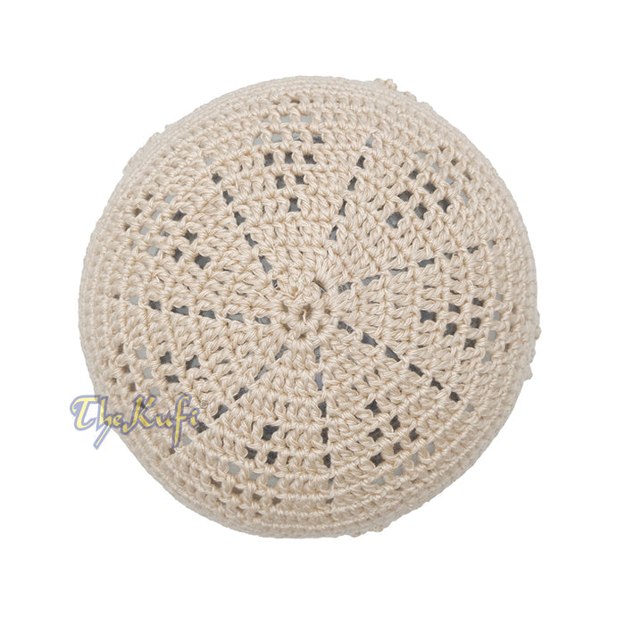 Beige Crocheted Cap - Knot Diamond Design Cotton Blend Yemeni Kufi