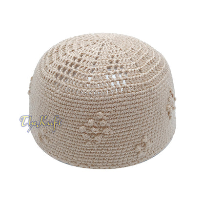 Beige Crocheted Cap - Knot Diamond Design Cotton Blend Yemeni Kufi
