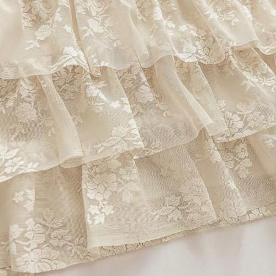 Beige Lace Ruffle Valance For Windows 1 Panel W52 X L18 Inch Rustic Floral Cottagecore Sheer Valance For Kitchen Window Over Sink Rod Pocket Bathroom Privacy Short Ruffled Curtain 18 Inch Length