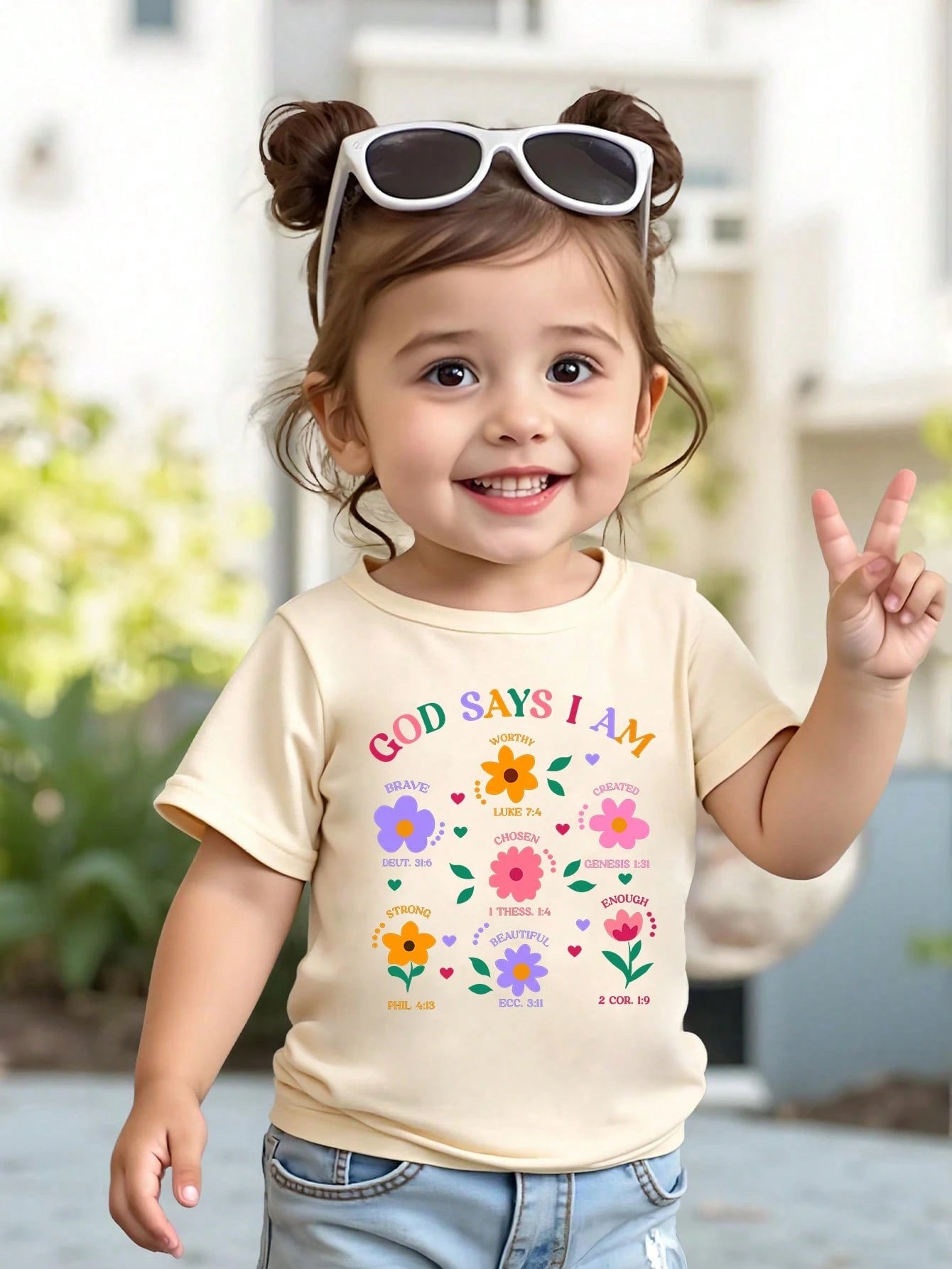 Beige Summer Casual Cute Graduation Back-To-School Baby Girls Short T-Shirt,Floral Leaf Heart Graphic Letter Print Fresh Minimalist Fashionable Top