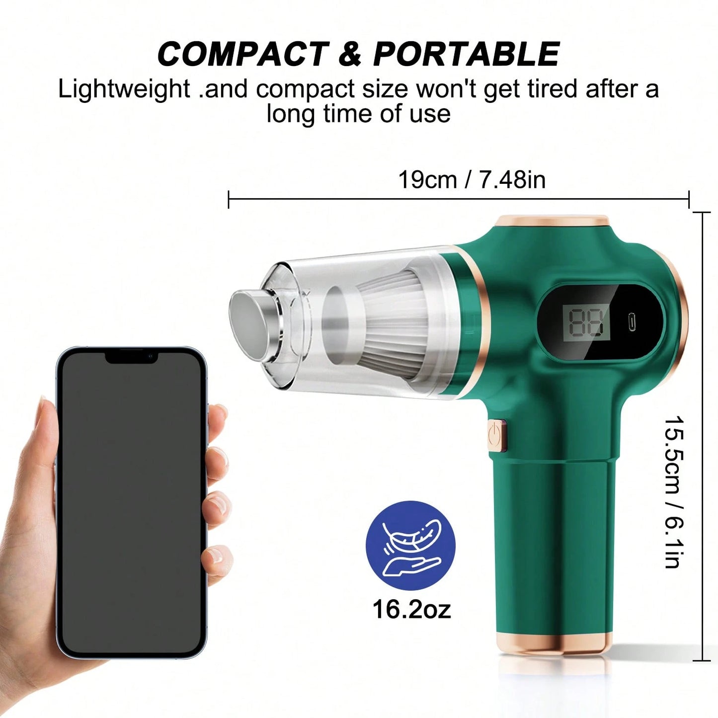 belibuy Powerful Dual-Turbine Motor Cordless Handheld Vacuum Cleaner, Cordless, Portable, Lightweight, Easy To Use, Suitable For Home, Car, Pet Hair, Dust, Debris Cleaning, Halloween, Thanksgiving Gif