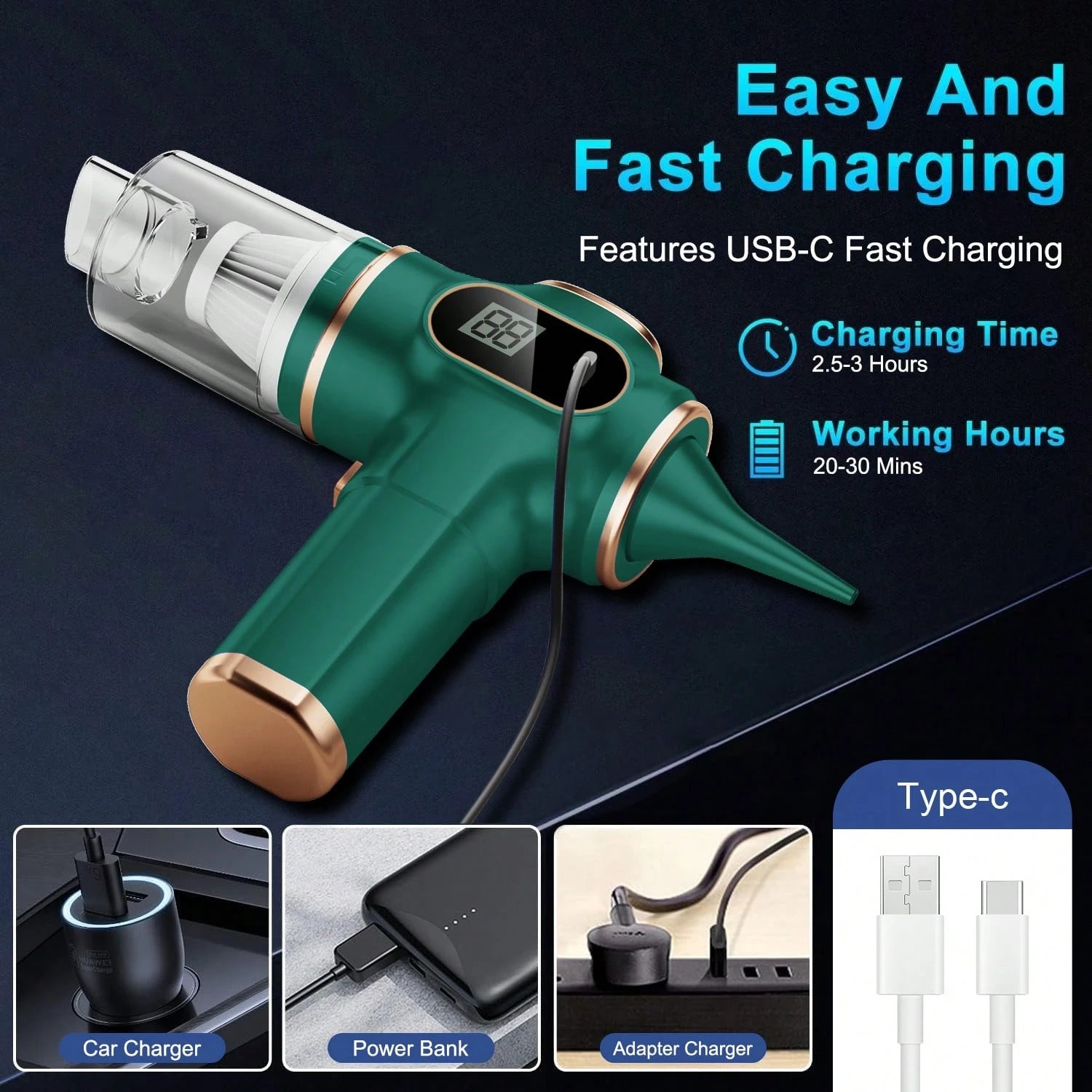 belibuy Powerful Dual-Turbine Motor Cordless Handheld Vacuum Cleaner, Cordless, Portable, Lightweight, Easy To Use, Suitable For Home, Car, Pet Hair, Dust, Debris Cleaning, Halloween, Thanksgiving Gif