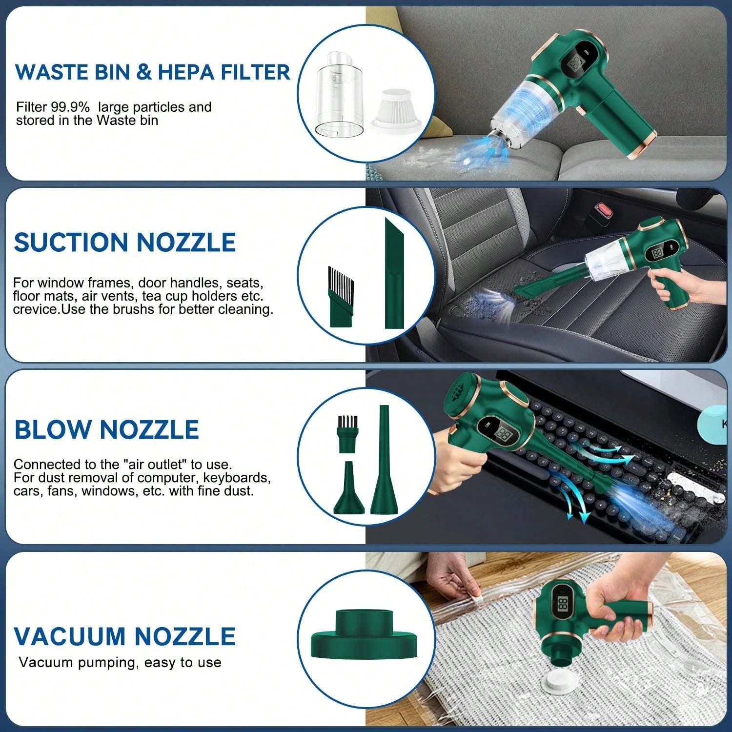 belibuy Powerful Dual-Turbine Motor Cordless Handheld Vacuum Cleaner, Cordless, Portable, Lightweight, Easy To Use, Suitable For Home, Car, Pet Hair, Dust, Debris Cleaning, Halloween, Thanksgiving Gif
