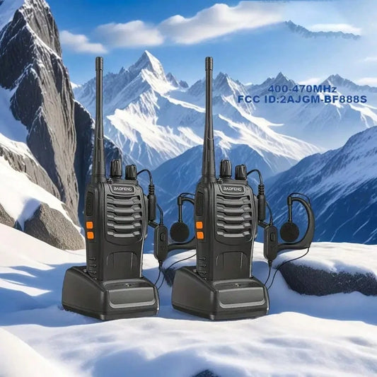 BF888S Rechargeable Long-Range Handheld Walkie Talkie 16Channel Two-Way Radio With Clear Audio Includes Earphone Clip, Lithium Battery & Charger Perfect For Outdoor Adventures Camping, Hiking, Hunting