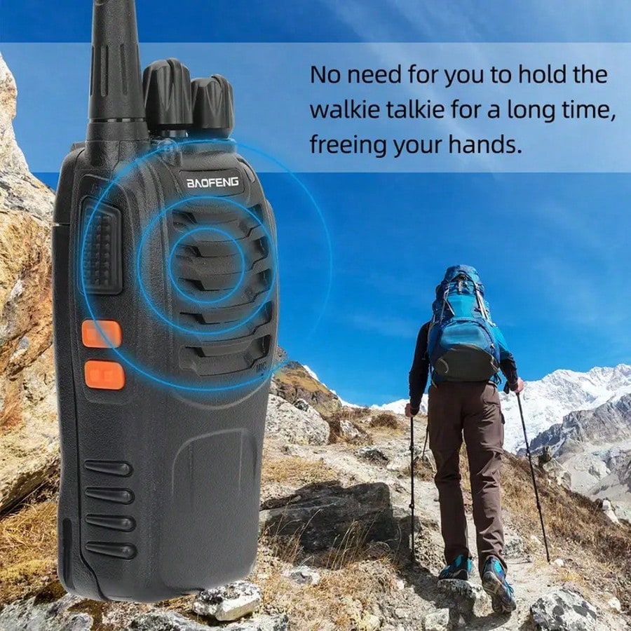 BF888S Rechargeable Long-Range Handheld Walkie Talkie 16Channel Two-Way Radio With Clear Audio Includes Earphone Clip, Lithium Battery & Charger Perfect For Outdoor Adventures Camping, Hiking, Hunting