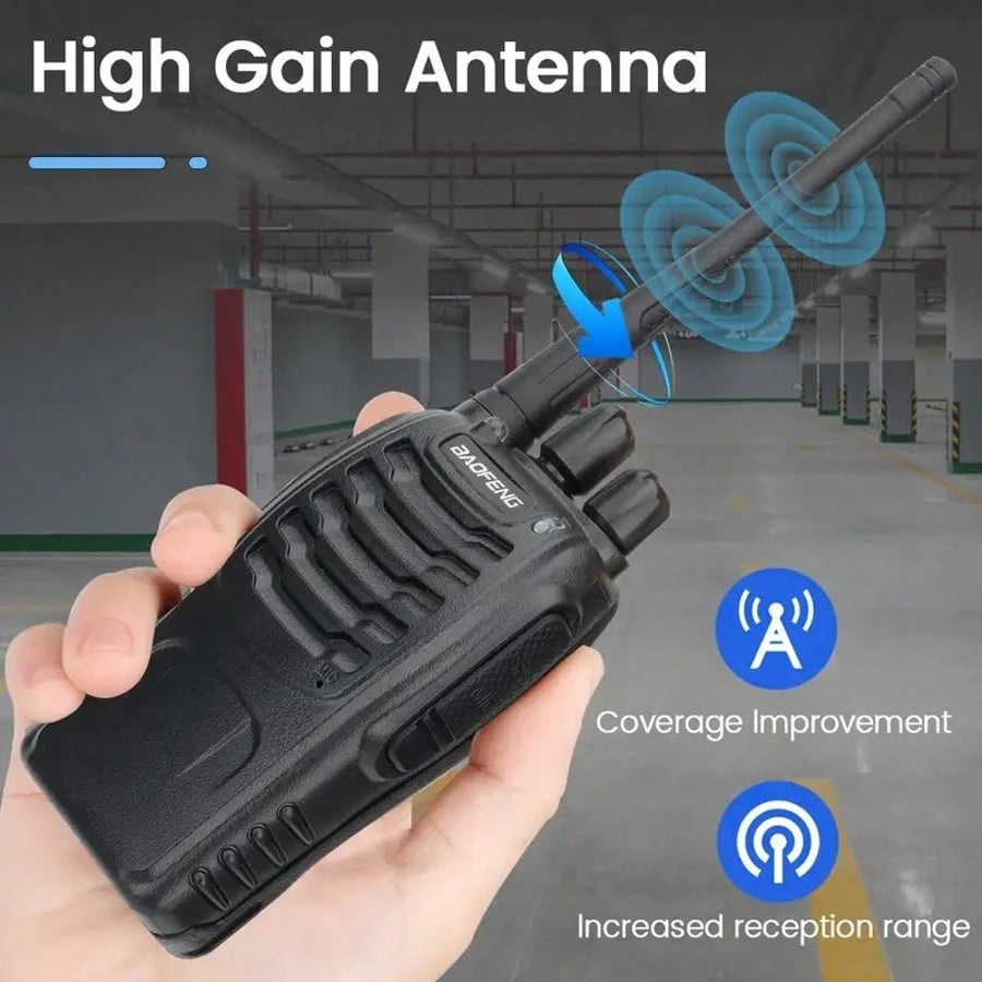 BF888S Rechargeable Long-Range Handheld Walkie Talkie 16Channel Two-Way Radio With Clear Audio Includes Earphone Clip, Lithium Battery & Charger Perfect For Outdoor Adventures Camping, Hiking, Hunting