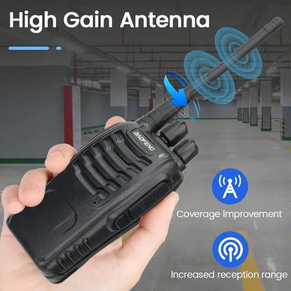 BF888S Rechargeable Long-Range Handheld Walkie Talkie 16Channel Two-Way Radio With Clear Audio Includes Earphone Clip, Lithium Battery & Charger Perfect For Outdoor Adventures Camping, Hiking, Hunting