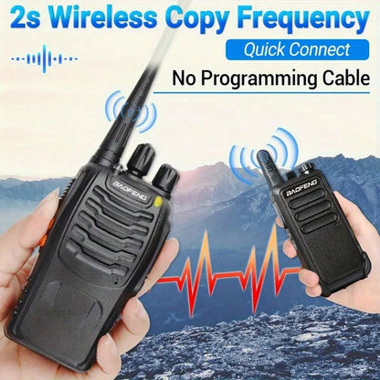 BF888S Rechargeable Long-Range Handheld Walkie Talkie 16Channel Two-Way Radio With Clear Audio Includes Earphone Clip, Lithium Battery & Charger Perfect For Outdoor Adventures Camping, Hiking, Hunting