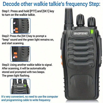 BF888S Rechargeable Long-Range Handheld Walkie Talkie 16Channel Two-Way Radio With Clear Audio Includes Earphone Clip, Lithium Battery & Charger Perfect For Outdoor Adventures Camping, Hiking, Hunting