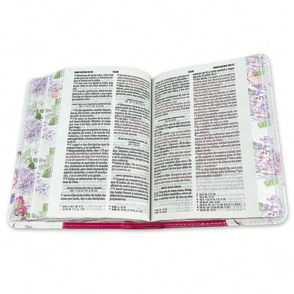 Biblia De Bolsillo RV1960 Imit Piel Con Canto Floral Fucsia Y Pajaro