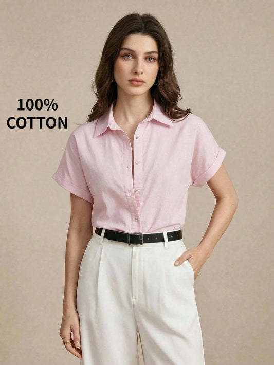 BizChic Pink Shirt Business Formal Vacation Style Slouchy Commute Date Daily Vacation Office Slimming Elegant Versatile Summer Autumn Halloween Back To School Party Birthday Wedding Guest Church Speci