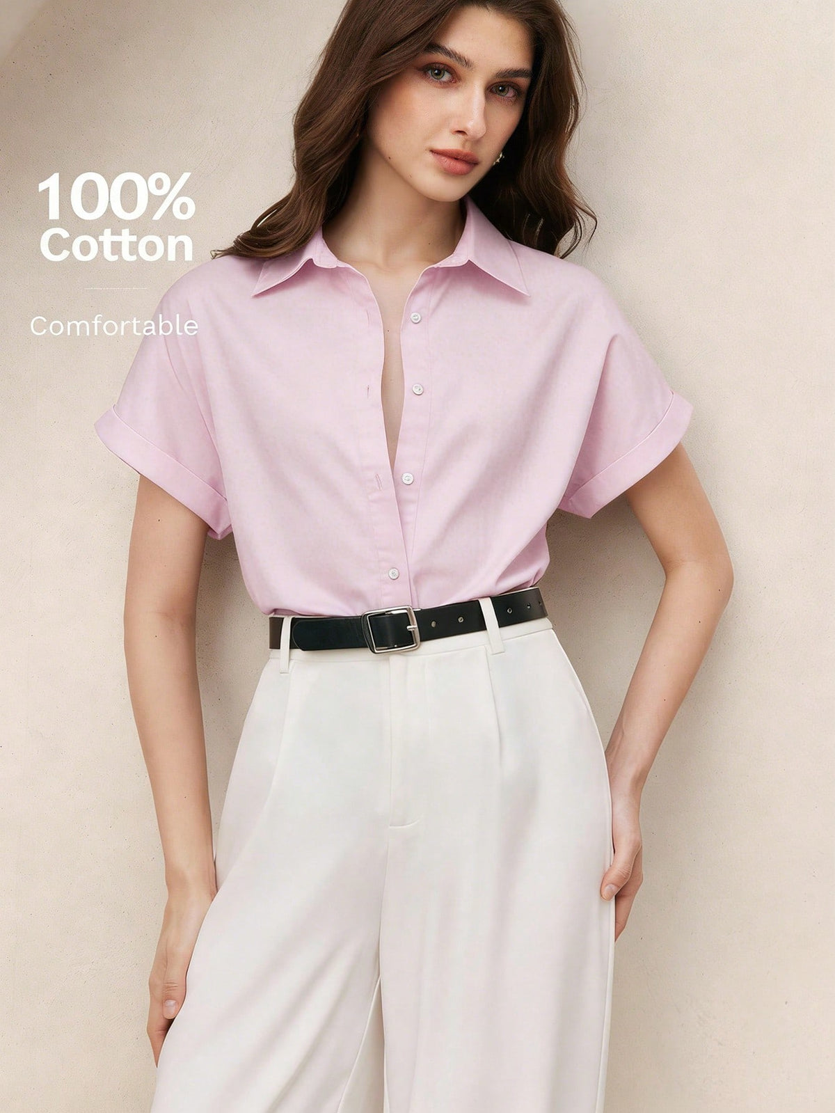 BizChic Pink Shirt Business Formal Vacation Style Slouchy Commute Date Daily Vacation Office Slimming Elegant Versatile Summer Autumn Halloween Back To School Party Birthday Wedding Guest Church Speci