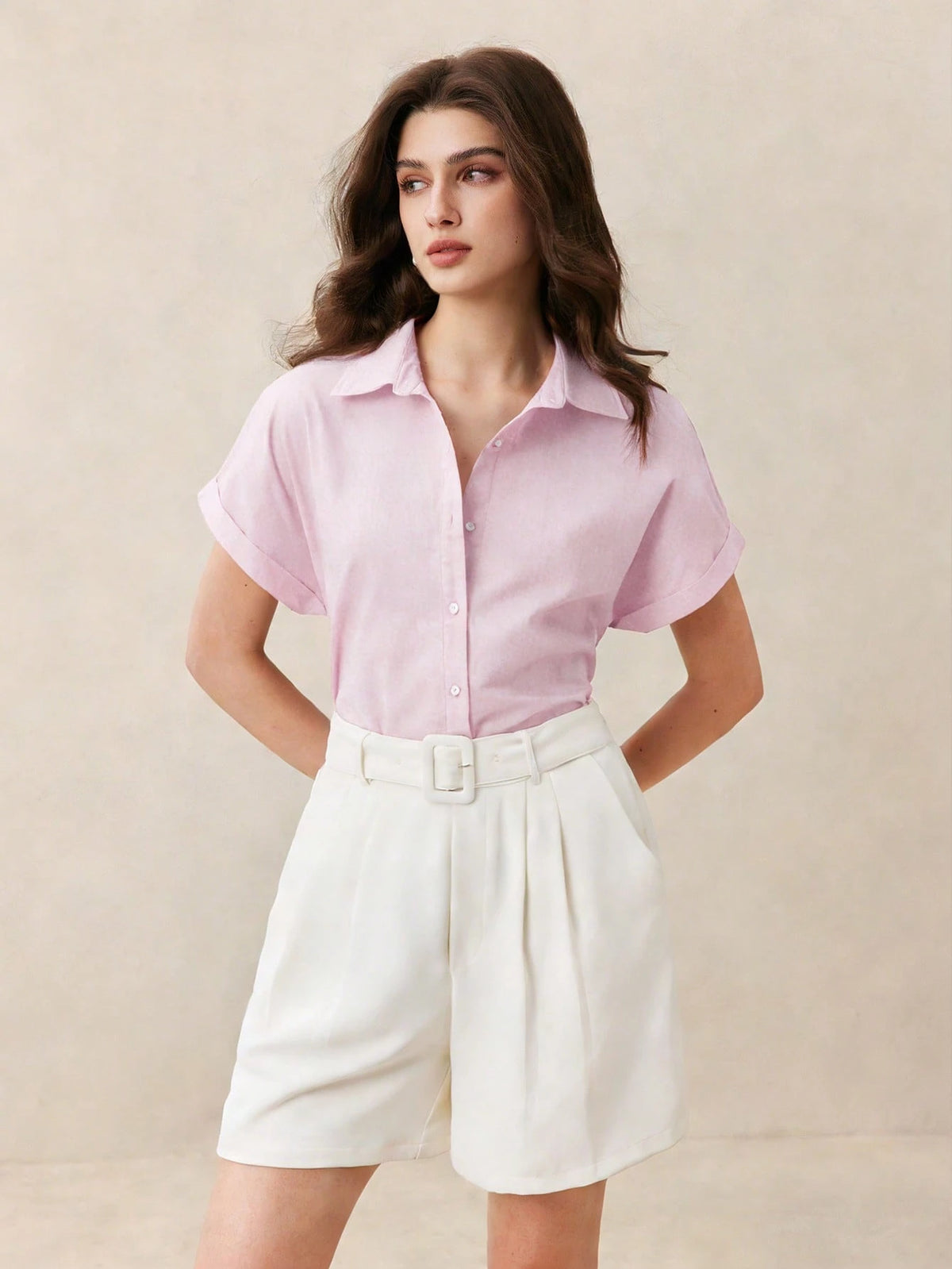 BizChic Pink Shirt Business Formal Vacation Style Slouchy Commute Date Daily Vacation Office Slimming Elegant Versatile Summer Autumn Halloween Back To School Party Birthday Wedding Guest Church Speci
