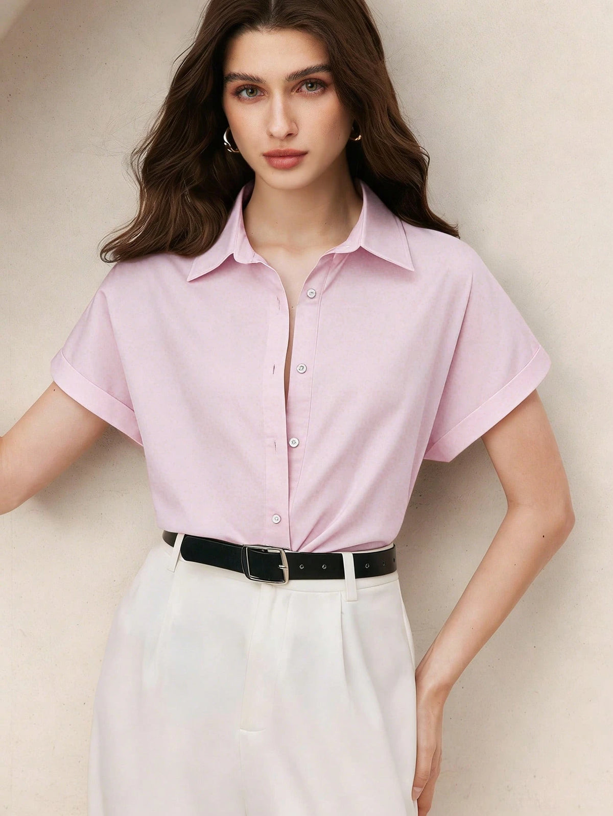 BizChic Pink Shirt Business Formal Vacation Style Slouchy Commute Date Daily Vacation Office Slimming Elegant Versatile Summer Autumn Halloween Back To School Party Birthday Wedding Guest Church Speci
