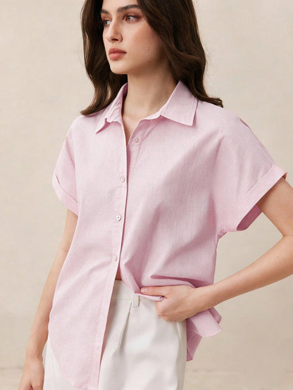 BizChic Pink Shirt Business Formal Vacation Style Slouchy Commute Date Daily Vacation Office Slimming Elegant Versatile Summer Autumn Halloween Back To School Party Birthday Wedding Guest Church Speci