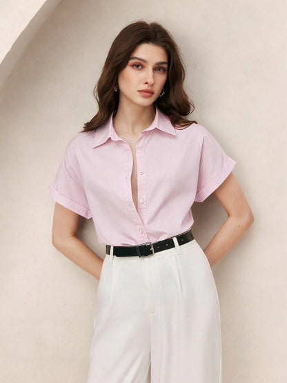 BizChic Pink Shirt Business Formal Vacation Style Slouchy Commute Date Daily Vacation Office Slimming Elegant Versatile Summer Autumn Halloween Back To School Party Birthday Wedding Guest Church Speci