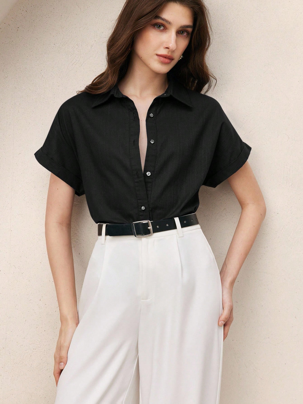 BizChic Pink Shirt Business Formal Vacation Style Slouchy Commute Date Daily Vacation Office Slimming Elegant Versatile Summer Autumn Halloween Back To School Party Birthday Wedding Guest Church Speci