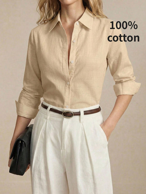 BizChic Women's Solid Color Lapel Front Button-Down Single-Breasted Shirt, Elegant Minimalist Casual Commute Date Daily Vacation Independence Day Graduation Season Music Festival Slimming Elegant Vers