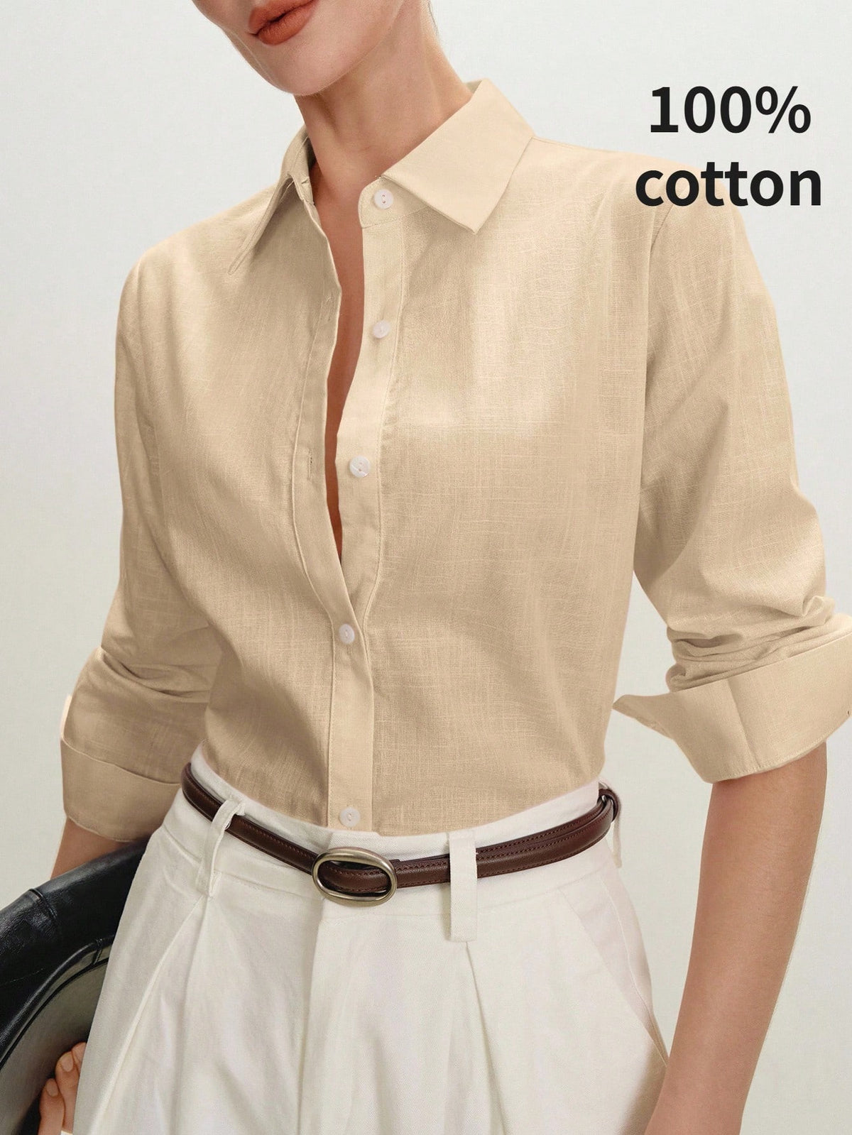 BizChic Women's Solid Color Lapel Front Button-Down Single-Breasted Shirt, Elegant Minimalist Casual Commute Date Daily Vacation Independence Day Graduation Season Music Festival Slimming Elegant Vers