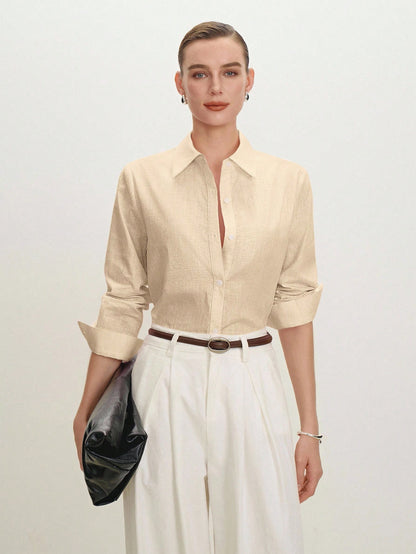 BizChic Women's Solid Color Lapel Front Button-Down Single-Breasted Shirt, Elegant Minimalist Casual Commute Date Daily Vacation Independence Day Graduation Season Music Festival Slimming Elegant Vers
