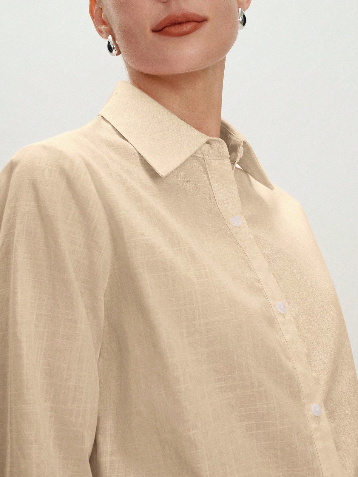 BizChic Women's Solid Color Lapel Front Button-Down Single-Breasted Shirt, Elegant Minimalist Casual Commute Date Daily Vacation Independence Day Graduation Season Music Festival Slimming Elegant Vers