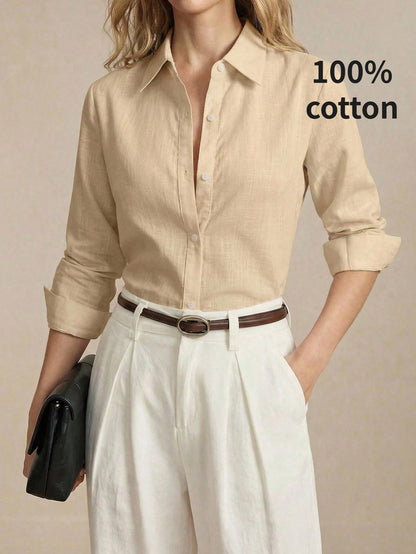 BizChic Women's Solid Color Lapel Front Button-Down Single-Breasted Shirt, Elegant Minimalist Casual Commute Date Daily Vacation Independence Day Graduation Season Music Festival Slimming Elegant Vers