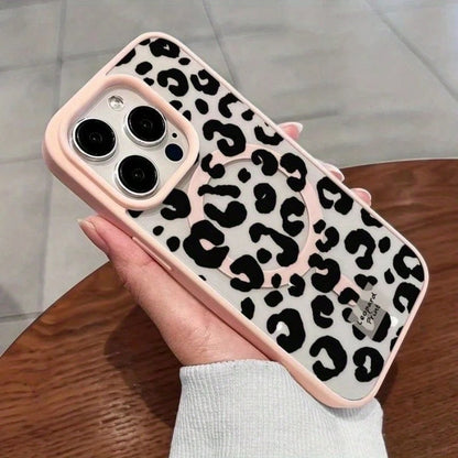 Black And White Leopard Print Magnetic Transparent Printing Mobile Phone Case, Suitable For IPhone17Pro Max 16 15 14 13 12 11 Pro Max Supports Wireless Charging, Using Advanced Acrylic Material, Unise