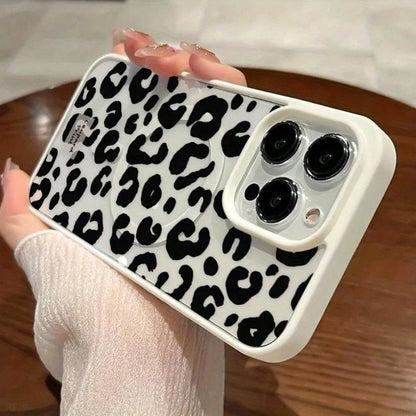 Black And White Leopard Print Magnetic Transparent Printing Mobile Phone Case, Suitable For IPhone17Pro Max 16 15 14 13 12 11 Pro Max Supports Wireless Charging, Using Advanced Acrylic Material, Unise