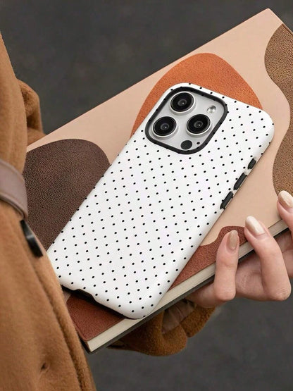 Black And White Polka Dots Two-In-One Anti-Drop Design For Film Cases Phone Case Suitable For Compatible With Iphone16, 15, 14, 13, 12, 11, PRO MAX.PL