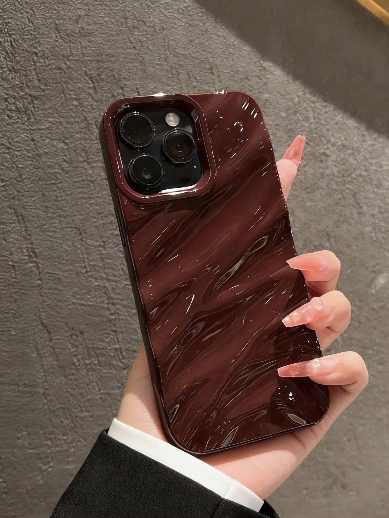 Black Asymmetrical Wave Pattern Wave Ripples 1pc New Glossy Wavy Pattern Soft Protective Phone Case, Compatible With IPhone 17 Pro Max/17/17 Pro/16 Pro Max/16/16 Pro/16 Plus/15 Pro Max/15 Pro/15 Plus