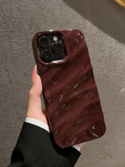 Black Asymmetrical Wave Pattern Wave Ripples 1pc New Glossy Wavy Pattern Soft Protective Phone Case, Compatible With IPhone 17 Pro Max/17/17 Pro/16 Pro Max/16/16 Pro/16 Plus/15 Pro Max/15 Pro/15 Plus