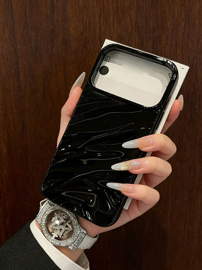 Black Asymmetrical Wave Pattern Wave Ripples 1pc New Glossy Wavy Pattern Soft Protective Phone Case, Compatible With IPhone 17 Pro Max/17/17 Pro/16 Pro Max/16/16 Pro/16 Plus/15 Pro Max/15 Pro/15 Plus