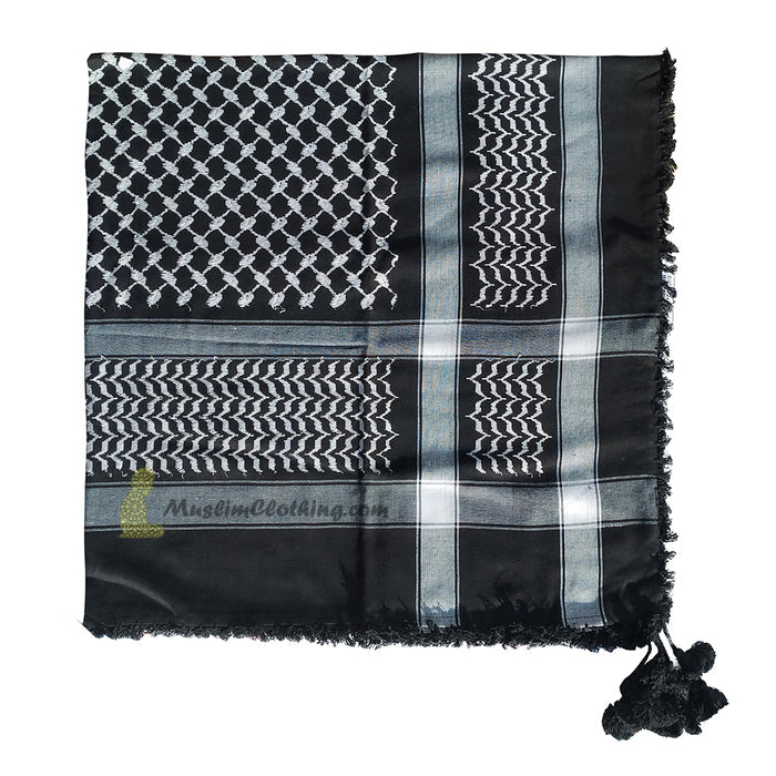 Black & Black Cotton Arab Keffiyeh Scarf Hijab Shawl Shemagh 120x120cm