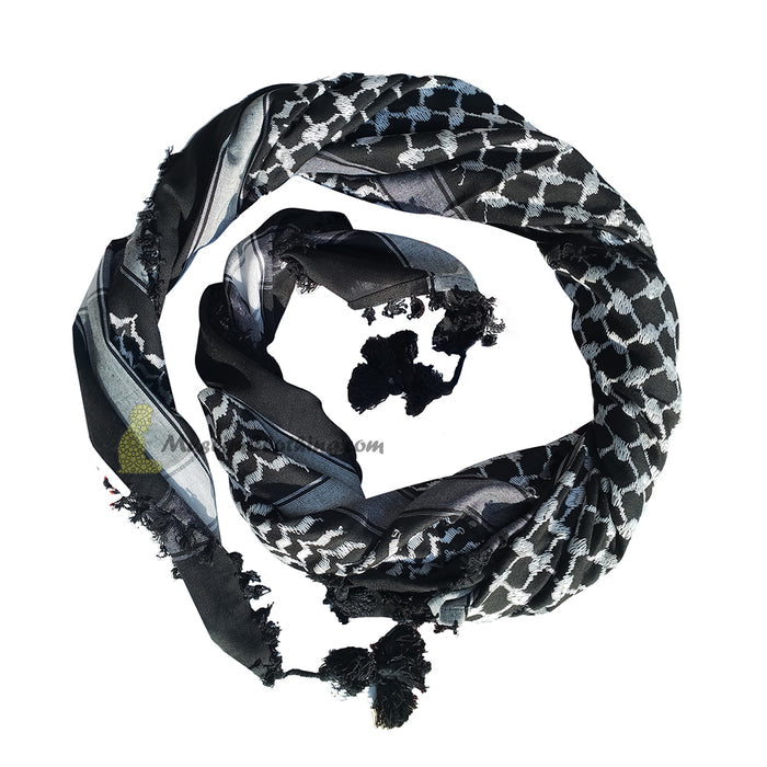 Black & Black Cotton Arab Keffiyeh Scarf Hijab Shawl Shemagh 120x120cm