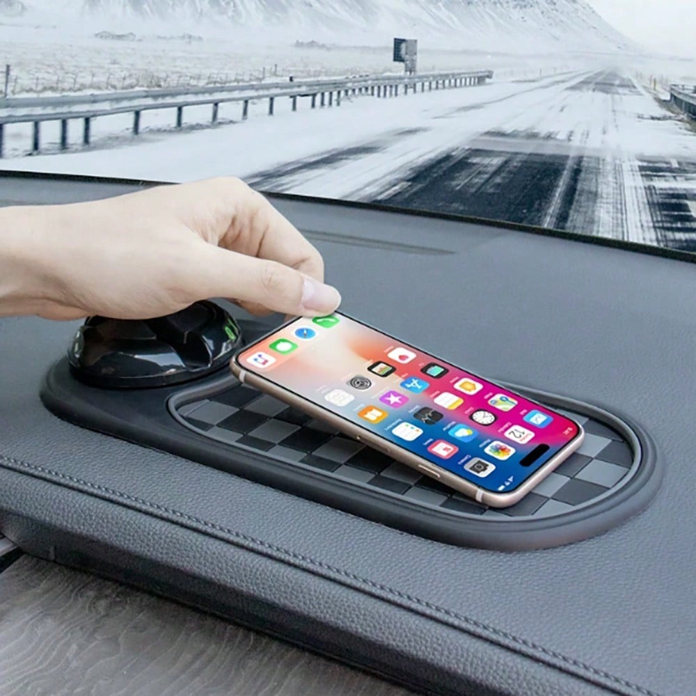 Black/ Brown Checkered Car Anti Slip Dashboard Mat,Luminous Temporary Parking Number Plate, Waterproof Silicone Storage Pad For Car Interior