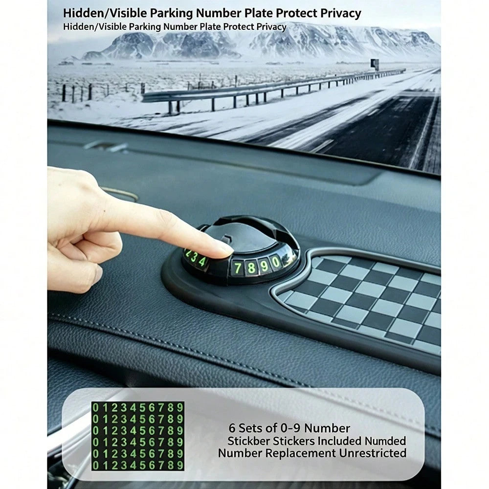Black/ Brown Checkered Car Anti Slip Dashboard Mat,Luminous Temporary Parking Number Plate, Waterproof Silicone Storage Pad For Car Interior