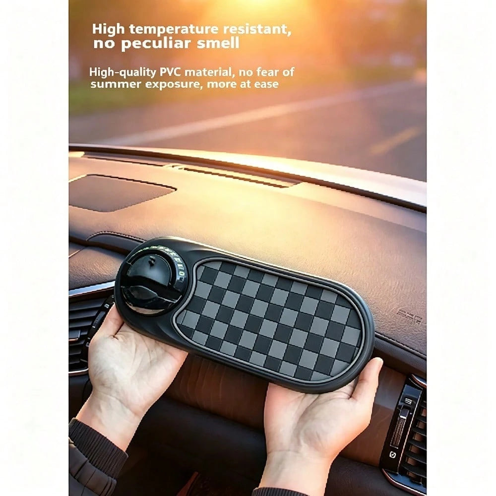 Black/ Brown Checkered Car Anti Slip Dashboard Mat,Luminous Temporary Parking Number Plate, Waterproof Silicone Storage Pad For Car Interior