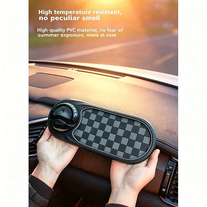 Black/ Brown Checkered Car Anti Slip Dashboard Mat,Luminous Temporary Parking Number Plate, Waterproof Silicone Storage Pad For Car Interior