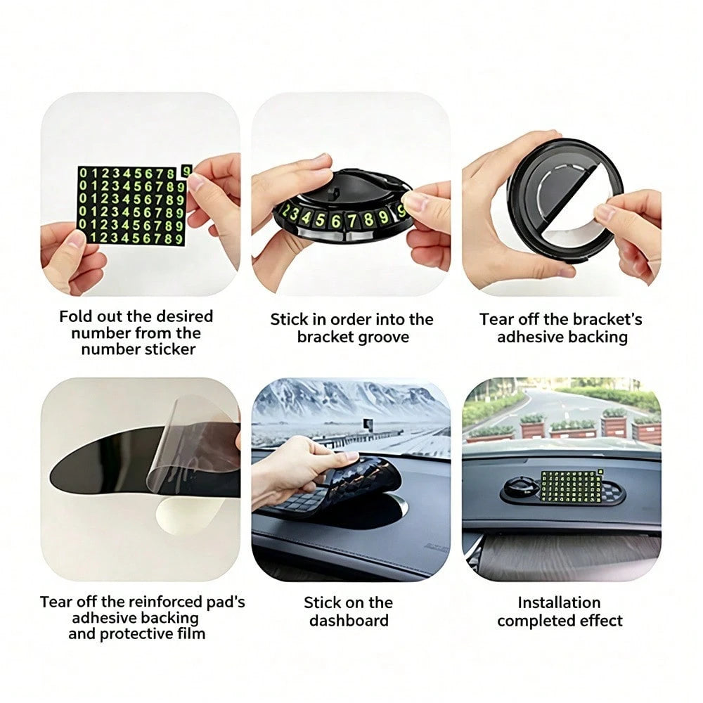 Black/ Brown Checkered Car Anti Slip Dashboard Mat,Luminous Temporary Parking Number Plate, Waterproof Silicone Storage Pad For Car Interior